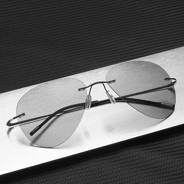 

sunglass ultra light titanium polarized frameless color changing sunglasses for men, White;black