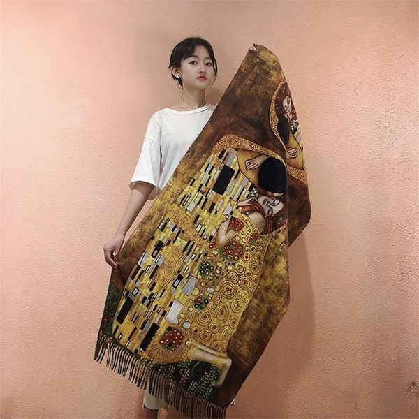

scarves van gogh's oil painting cashmere scarf women winter coffee house print wool shawls and wraps ladies cape blanket 220912, Blue;gray