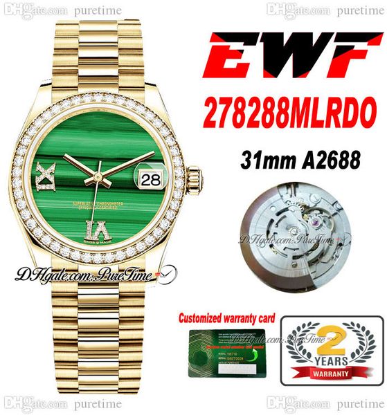 

ewf 31mm 278288 eta a2688 automatic womens watch malachite diamond dial gold diamond bezel oystersteel bracelet super edition ladies same se, Slivery;brown