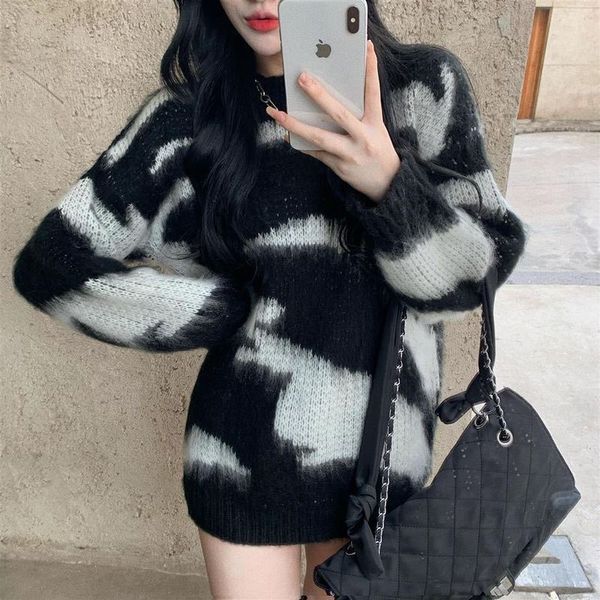 

women's knits tees autumn winter mohair knitted sweaters womens stripe soft pullovers vintage fall basic fashion streetwear gothic punk, White