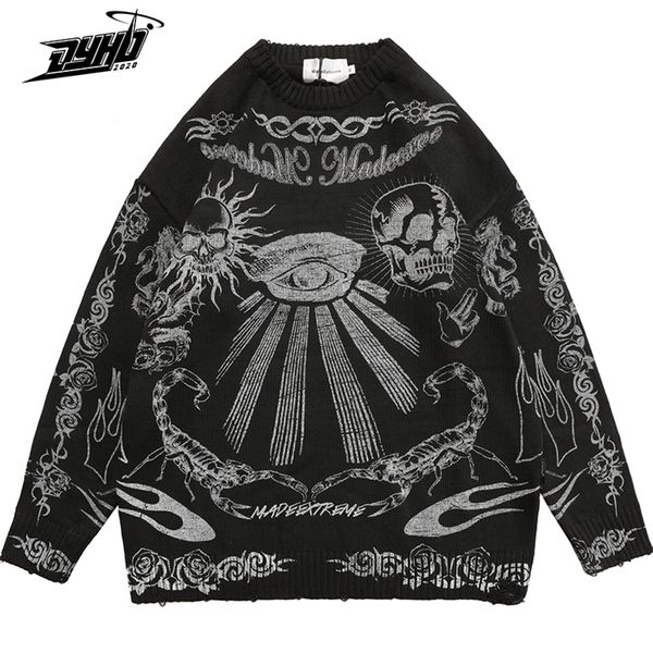 

mens sweaters oversized sweater men women harajuku skull graffiti retro vintage knitted sweater cotton pullover autumn and winter 220912, White;black
