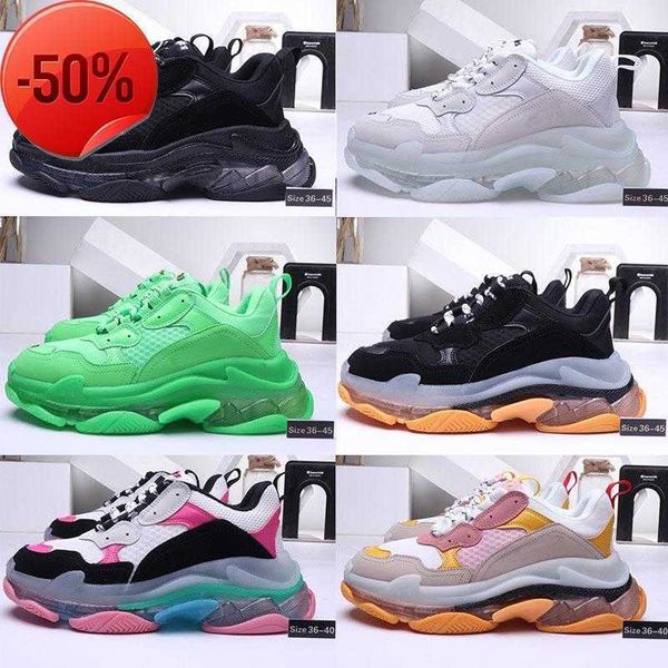 

fashion men women casual shoes neon green triple -s 17fw sport sneakers tripler black pink crystal clear sole bottom paris platform shoes