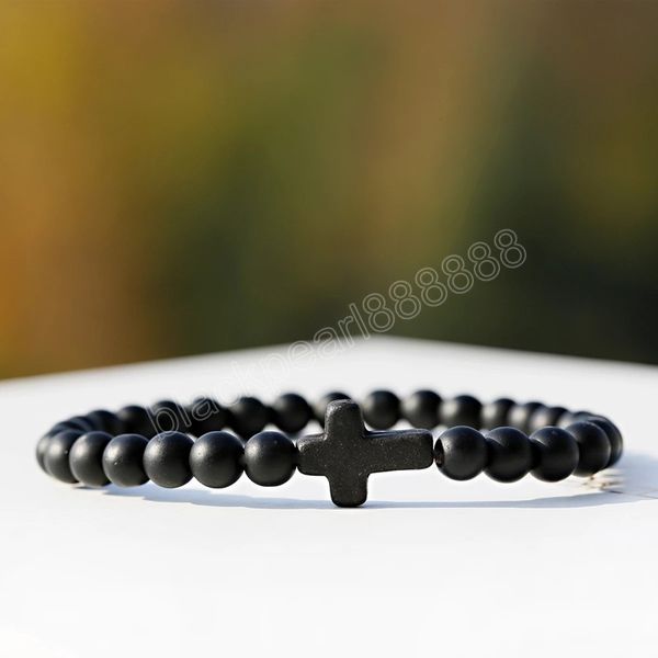 

charms goth black cross bracelet for men women natural stone beaded punk bracelets homme yoga healing mens jewelry gift, Golden;silver