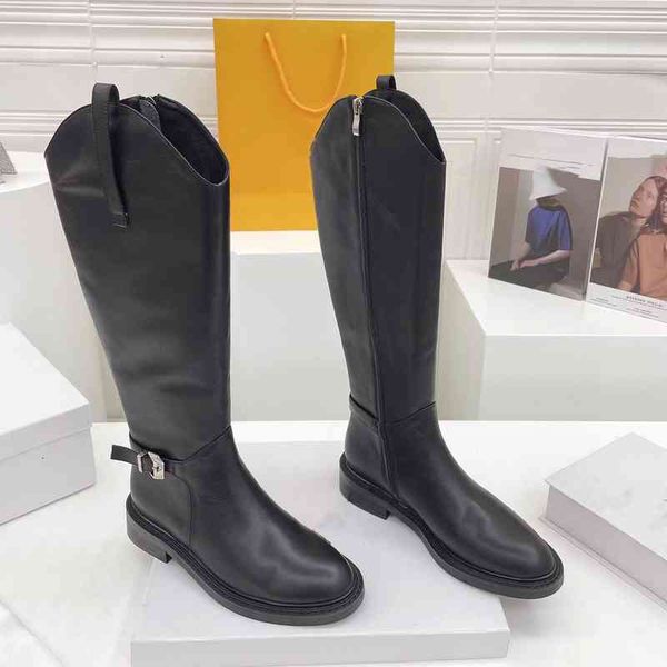 

boots in the autumn of round head belt buckle high tube boots women's long knight lear thick heel and, Black