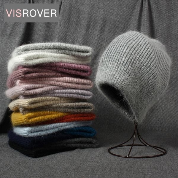 

beanieskull caps visrover rabbit cashmere woman winter hat with lurex sequin autumn beanies warm fur 220912, Blue;gray