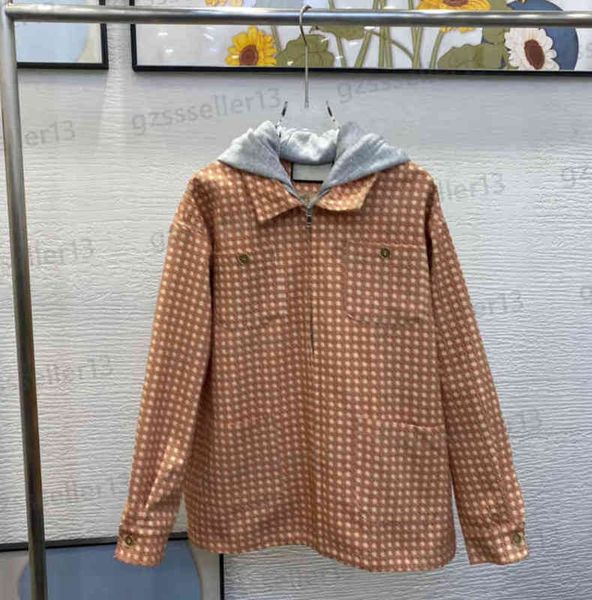 

womens jacket fashion letter logo jacquard jackets autumn winter grid detachable hood jacket coats luxury designer women clothing 0912, Black;brown