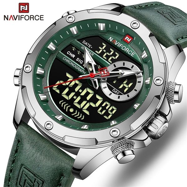 

wristwatches naviforce watches men luxury brand military sport mens wrist watch chronograph quartz waterproof watch leather male clock 22091, Slivery;brown
