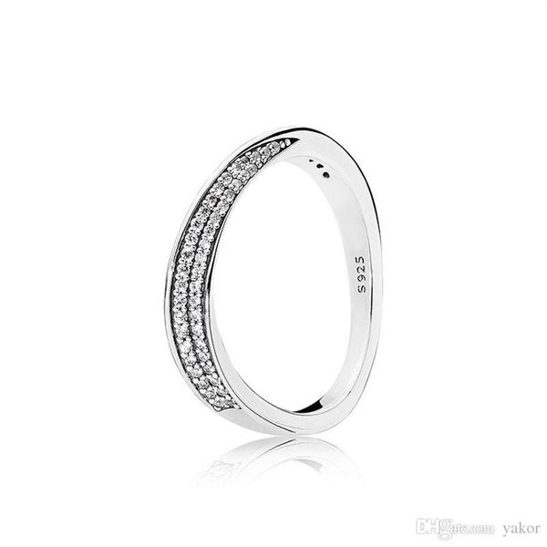 

elegant wave cz diamond ring set original box for pandora 925 sterling silver luxury fahion women wedding rings278t, Slivery;golden