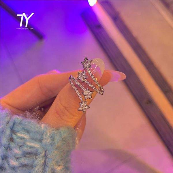 

french romantic star silver color opening ring for woman korean fashion jewelry new goth party student girl's unusual rings