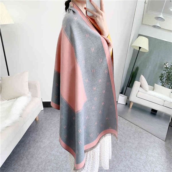 

classic style scarf scarf female long korean student thickened double-sided shawl dual-purpose autumn and imitation cashmere bib, Blue;gray