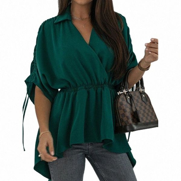 

women's blouses & shirts women's blouses & shirts women v neck irregular blouse green ruffle autumn 2022 casual loose drawstring b, White