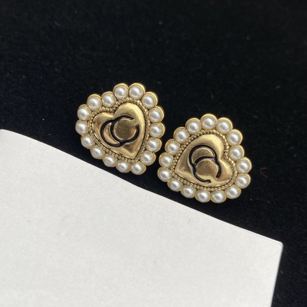 

brand new charm classic style female heart letter earrings inlaid with pearls luxury and fashionable stainless steel earrings wedding party, Golden