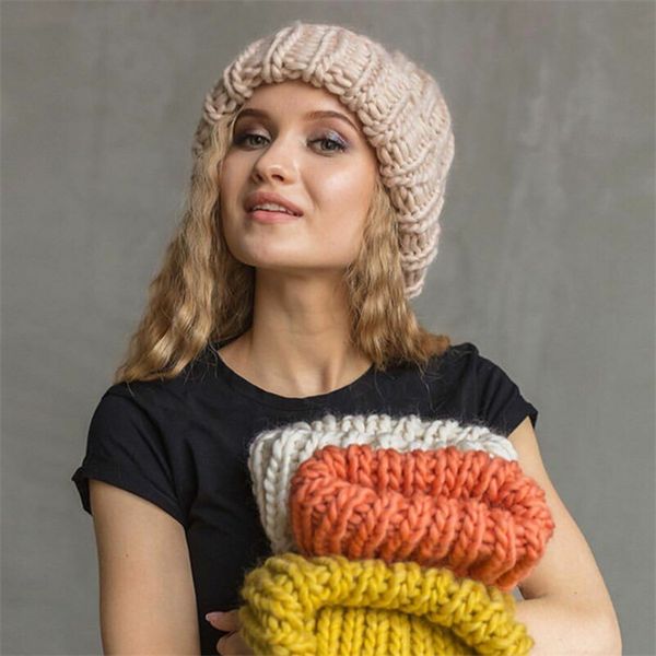 

beanieskull caps women winter knitted beanies hat thick soft warm coarse large solid female ice ski bonnet cap 220913, Blue;gray
