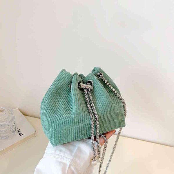 

super fire drawstring bucket bag women's new minority corduroy sling one shoulder messenger bag chain underarm bag