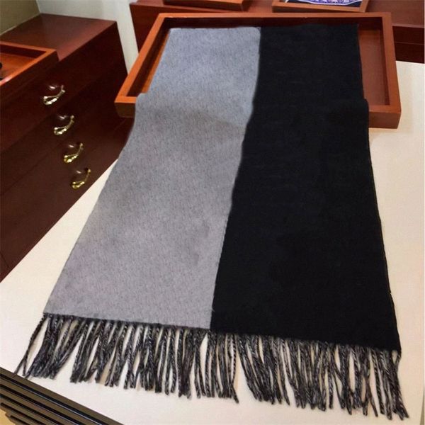 

classic split scarf fringed edges cashmere designer black gray starry thickened scarves shawl 180x45 cm g48q#, Blue;gray