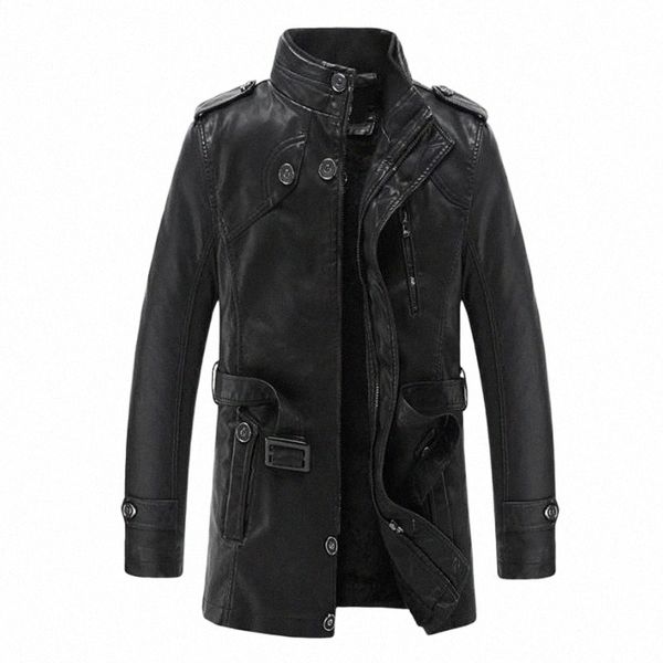 

men's fur & faux fur men's fur & faux brand european men leather jacket warm casual stand collar machine coat solid color f2kg#, Black
