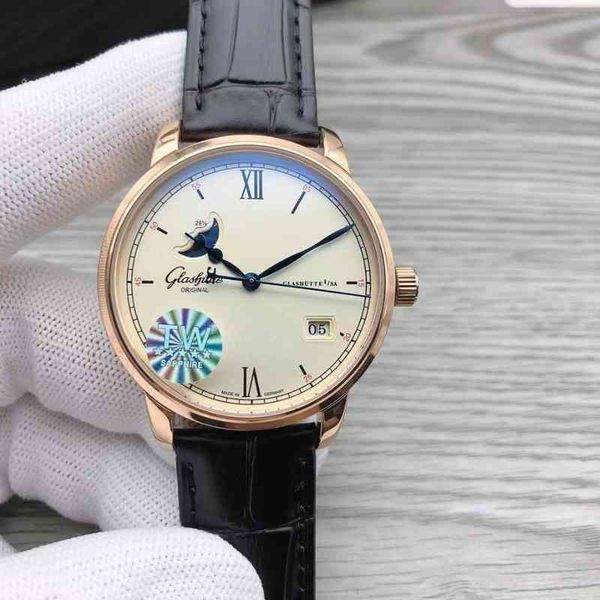 

luxury mechanical watch for mengerman glash tte mp moon phae automatic men belt buine gentleman, Slivery;black
