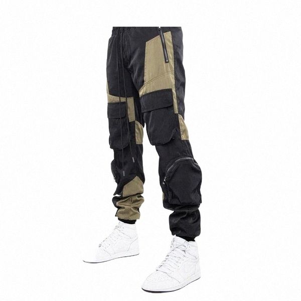 

men's pants men's pants side pocket cargo hip-hop color matching casual jogging trousers fashion street pantalones m9mj#, Black