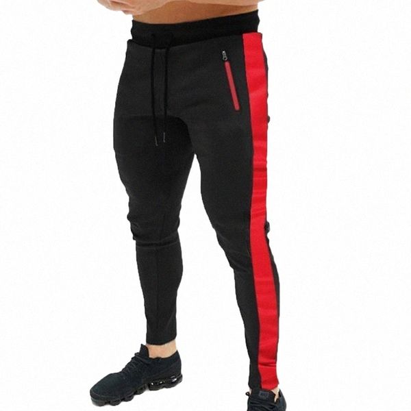 

men's pants mens color patchwork sweatpants male slim fit pants casual pantalones de hombre long trousers striped men's k1cp#, Black