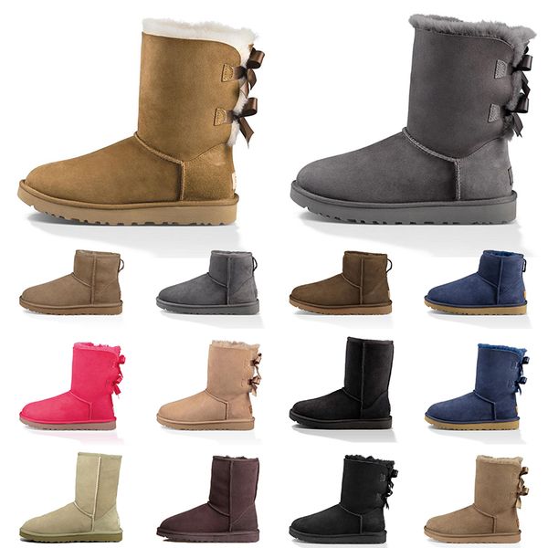 

2022 luxury designer women boots winter warm snow ankle boot fur leather medium australians booties triple black brown pink blue purple plat