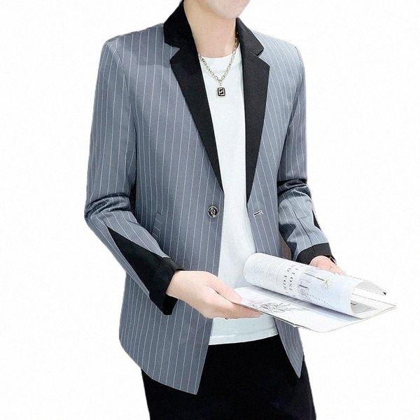 

men's suits & blazers men's suits & blazers design sense of small professional wear 2022 autumn striped slim young men spell color, White;black