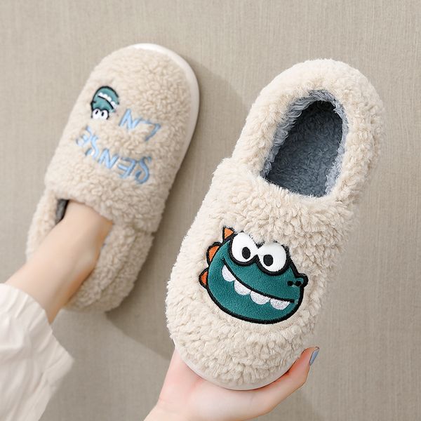 

slippers women winter home plush slippers cartoon lambswool non-slip warm cotton fur slippers indoor alphabet couples floor shoes 220913, Black