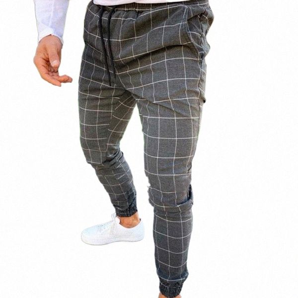 

men's pants men's pants men casual skinny jogging joggers slim fit tracksuit sport sweat plaid trousers aic88 x0bw#, Black