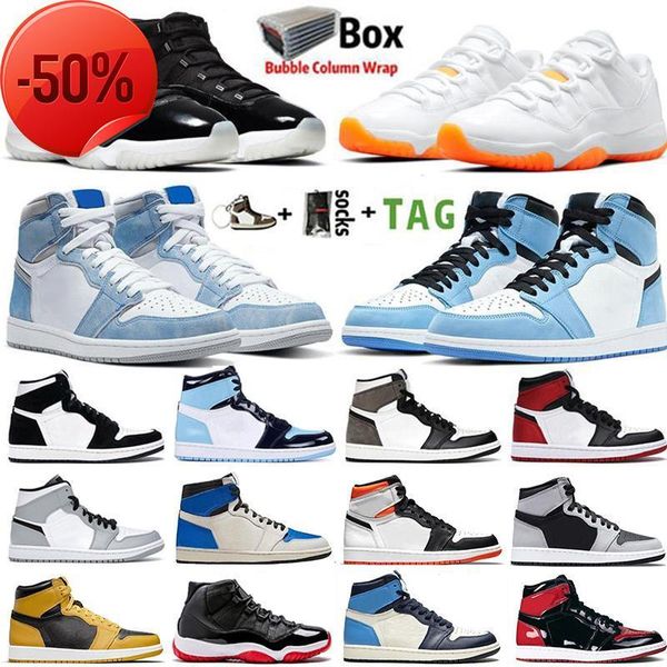

2022 with box jumpman 1 high og mens basketball shoes 1s hyper royal university blue obsidian unc 11 11s 25th anniversary bred concord, Black