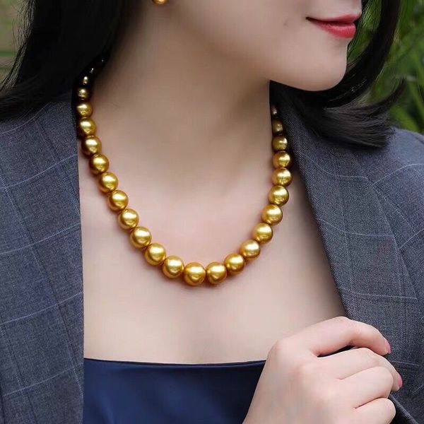 

beaded necklaces gold beads beads necklace perfect circle 8-14mm huge luxury pearl high-end party gift, Silver