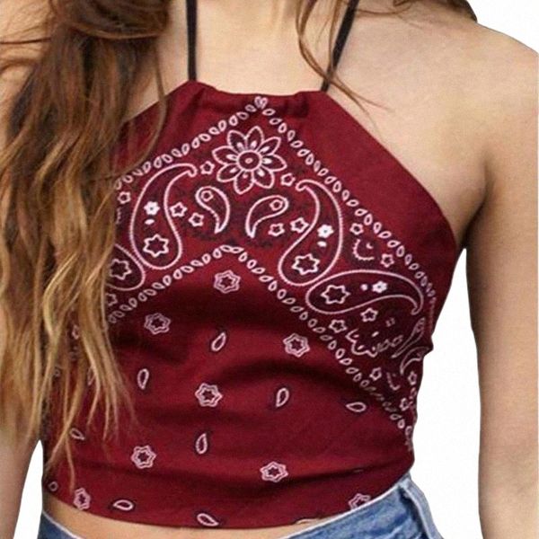 

women's tanks & camis women's tanks & camis vintage print hanging neck backless crop fashion street style sleeveless sling ropa, White