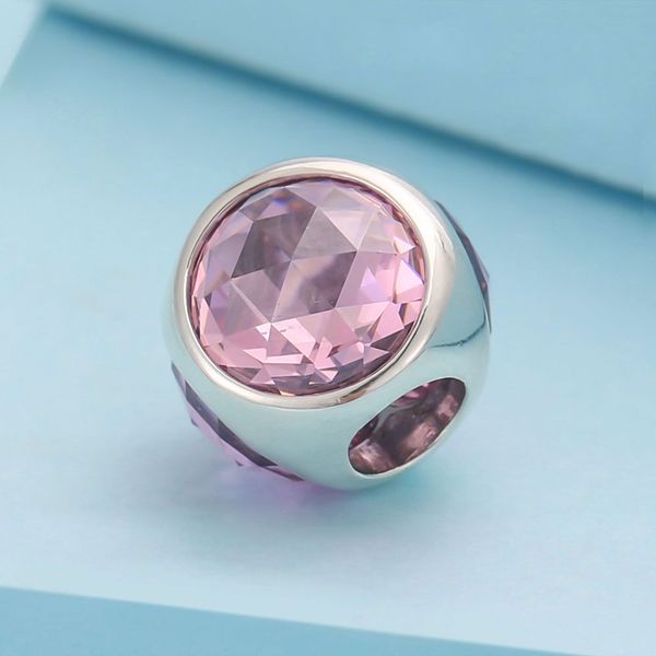 

100% 925 sterling silver pink radiant droplet with faceted cubic zirconia stone fits european pandora jewelry charm bracelets, Black