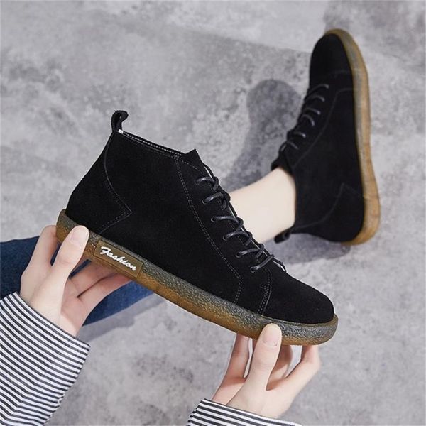 

boots autumn winter women cow suede ankle soft tendon sole ladies flat genuine leather sneakers platform short 220913, Black