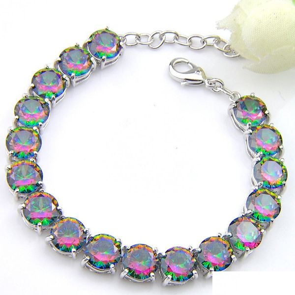 

tennis wholesale - 925 sterling sier handmade mti genuine round frie rainbow mystic z lady chain bracelets drop delivery newdhdhdrv, Golden;silver