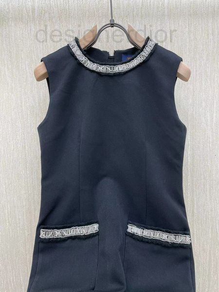 

casual dresses designer shenzhen nanyou 2022 spring and summer new round neck beading technology shows thin high pockets the dress is elegan, Black;gray