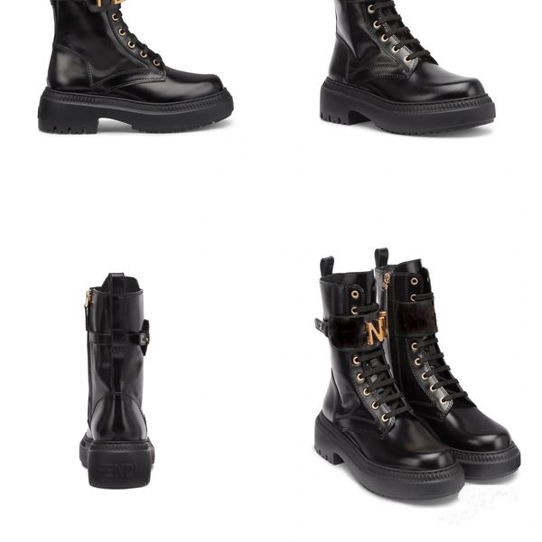 

thick bottom martin boots metal buckle women shoes luxury designers zipper chunky platform ankle booties patent leather lace up round toes c, Black
