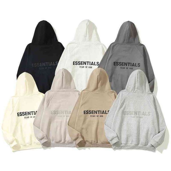 

trendy designer essentials hoodies thread double letter pullover hooded hoodie men's high street loose plush, Black