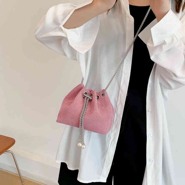 

super fire drawstring bucket bag women's new minority corduroy single shoulder messenger bag chain underarm purses