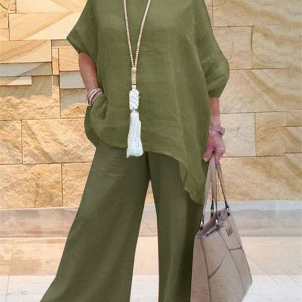

women's two piece pants 2pcs summer tracksuit zanzea fashion women long sleeve blouse trousers suits solid urban outifits loose wide le, White