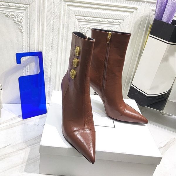 

ladies high heel fashion boots stiletto half boots leather pointed toe sandals boots, Black