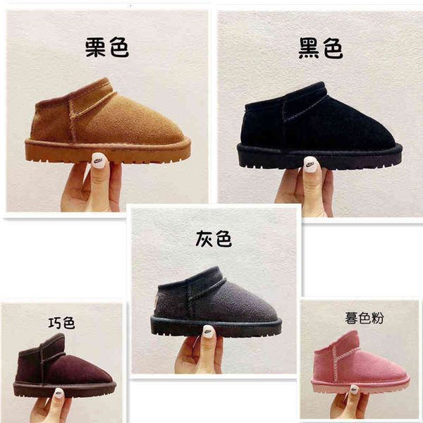 

boots children' snow boots leather plush thickened warm cotton shoes for girls and boys waterproof and non slip boots, Black;grey