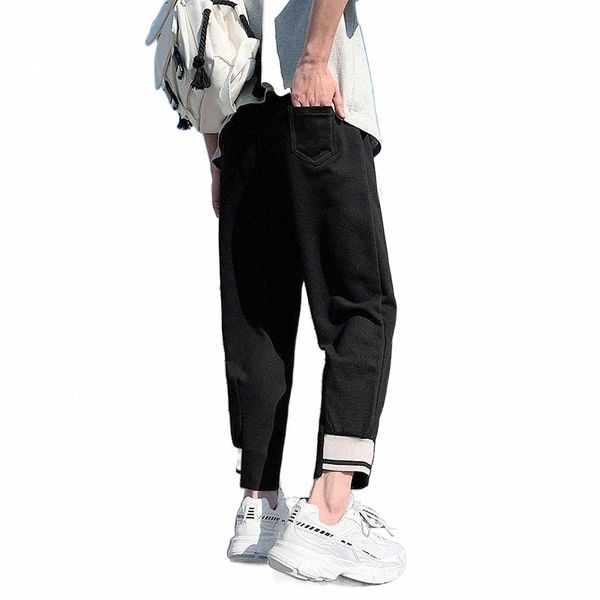 

men's pants spring and summer european american japanese drawstring hip-hop loose casual cropped pants m-5xl men's s2cz#, Black