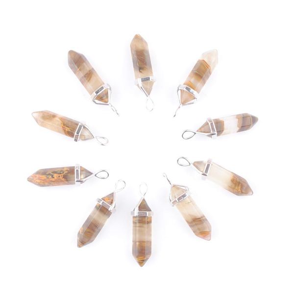 

pendant necklaces bk charms natural gemstone pendants hexagonal point pendum column reiki healing chakra volcano cherry qua mjfashion dh4eu, Silver