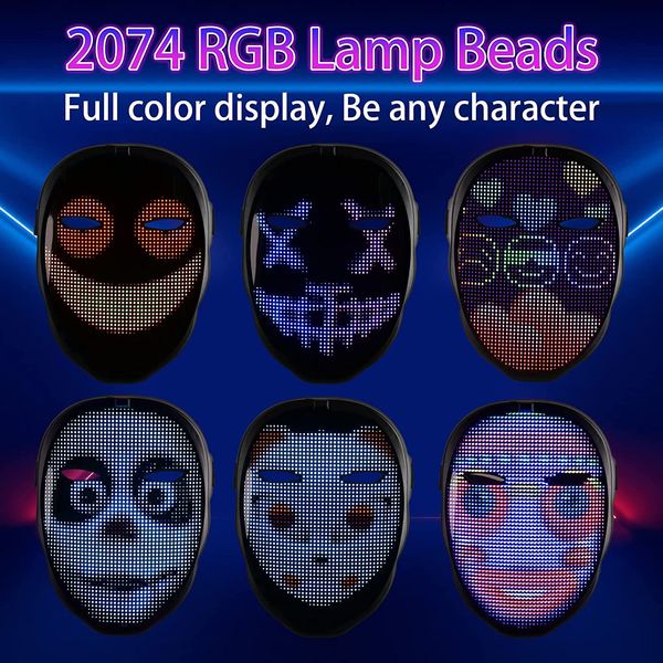 

party masks programmable luminous mask leds face transforming mask with app controlled-programmable led halloween facial cover