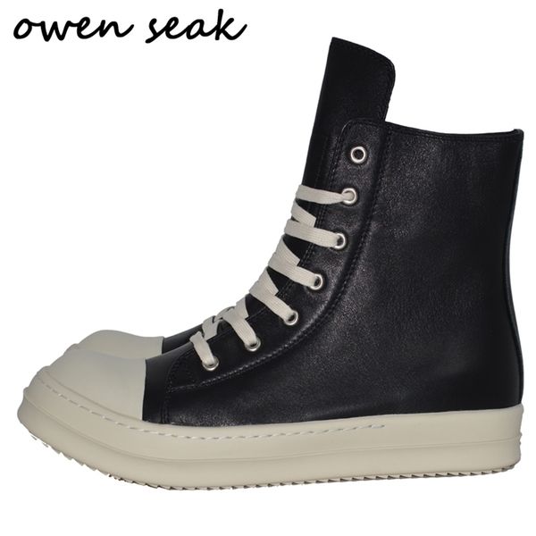 

boots owen seak men shoes highankle genuine leather women sneaker luxury trainers casual laceup zip flat black white 220913