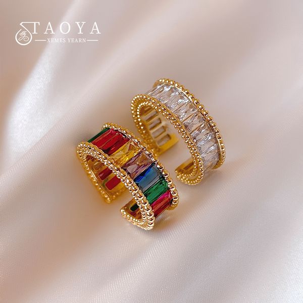 

2022 new luxury zircon gold color open rings korean fashion jewelry party high sense accessories for women's exquisite gifts, Silver