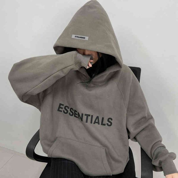 

trendy designer essentials hoodies double thread high chest letter street tide brand hooded sweater men's coat, Black