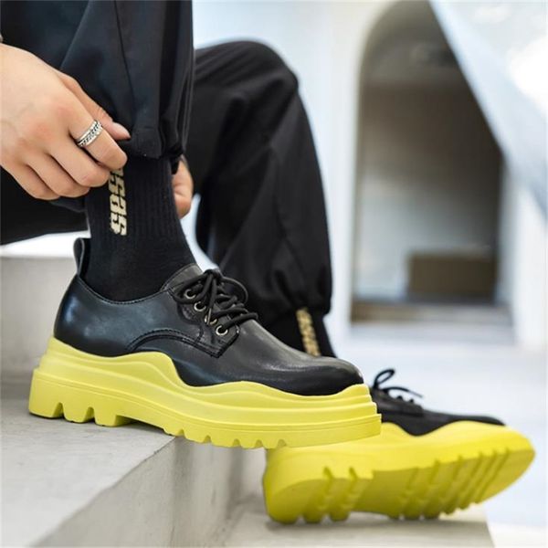 

dress shoes autumn fashion split leather men casual lace up short martins boots male platform formal flats zapatos hombre 220913, Black