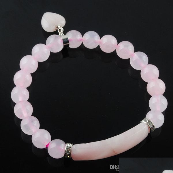 

beaded strands rose quartz natural gemstone stretch bangles8mm round beads strand bracelets love heart shape pendum pendant vipjewel dhel3, Black