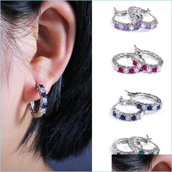 

hoop huggie fashion womens 925 sterling sier circle hoop earring luxury sapphire emerald gemstone earrings jewelry gifts newdhdhcxc, Golden;silver