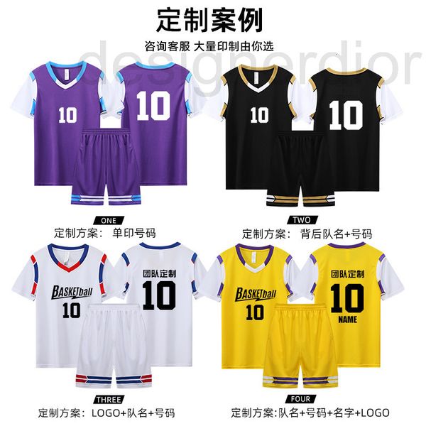 

basketball sets designer suit men's group purchase children's team uniform printing fake two short sleeve training clothes sports, Black;red